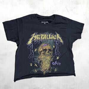 🤘 Metallica One Crop Top Shirt Skull Mummy Black Metal Graphic Band Tee 💀